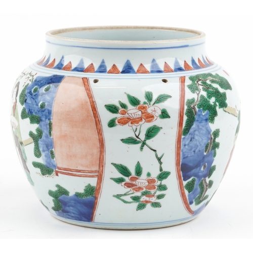 196 - A Chinese porcelain jardinière hand painted in the famille verte palette with Geishas and children p... 