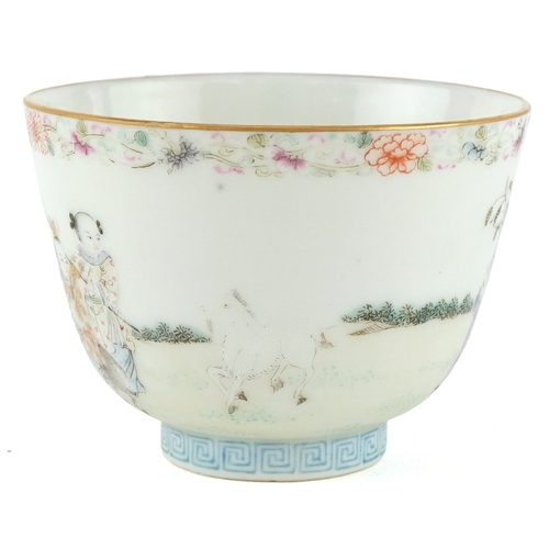 198 - A Chinese Canton porcelain footed finger bowl finely hand painted with children playing and horses, ... 