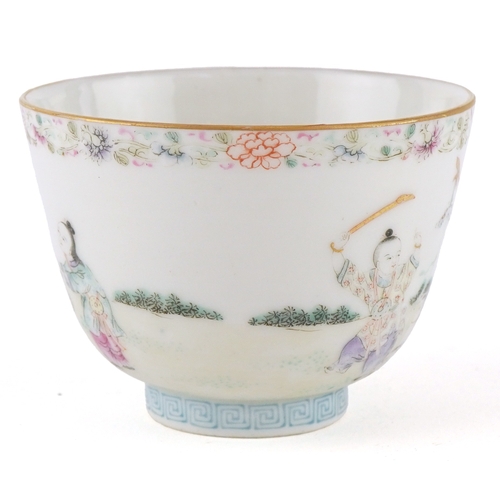 198 - A Chinese Canton porcelain footed finger bowl finely hand painted with children playing and horses, ... 