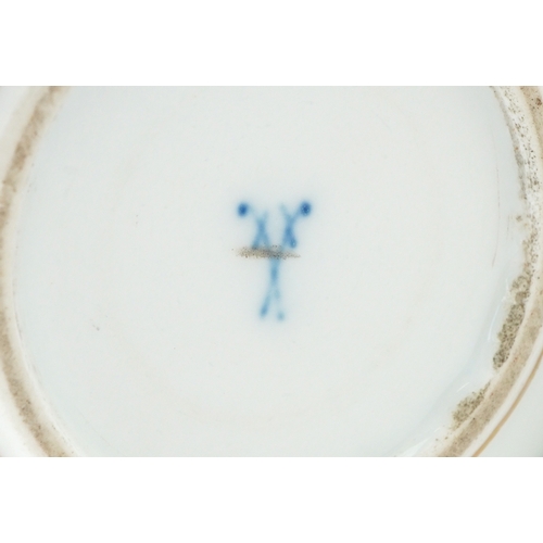 31 - A Meissen 19th century German porcelain teapot hand painted with flowers and a bark design spout and... 