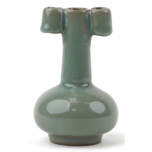 1571 - A Chinese porcelain celadon glaze bottleneck vase with ears, 14cm high.