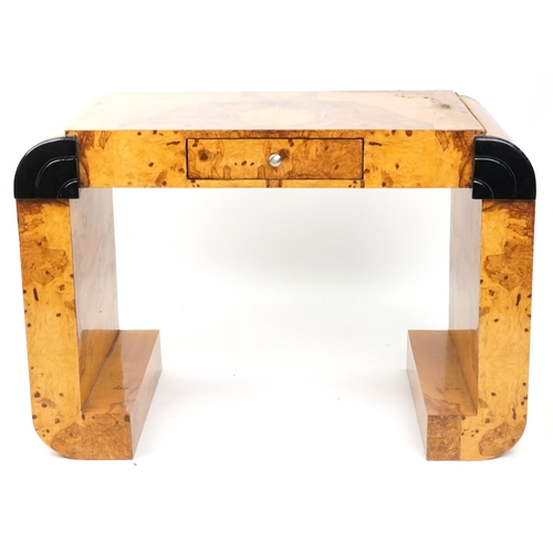 2191 - An Art Deco style walnut veneered console table, of 'U' form, H-82cm W-120cm D-64cm.