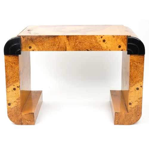 2191 - An Art Deco style walnut veneered console table, of 'U' form, H-82cm W-120cm D-64cm.