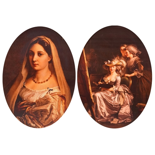 2289A - A large pair of modern oval gilt framed printed portraits, with ribbon surmounts, 137cm x 98cm.