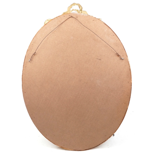 2289A - A large pair of modern oval gilt framed printed portraits, with ribbon surmounts, 137cm x 98cm.