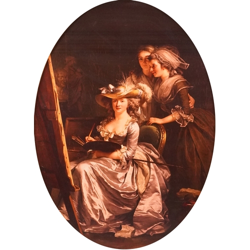 2289A - A large pair of modern oval gilt framed printed portraits, with ribbon surmounts, 137cm x 98cm.