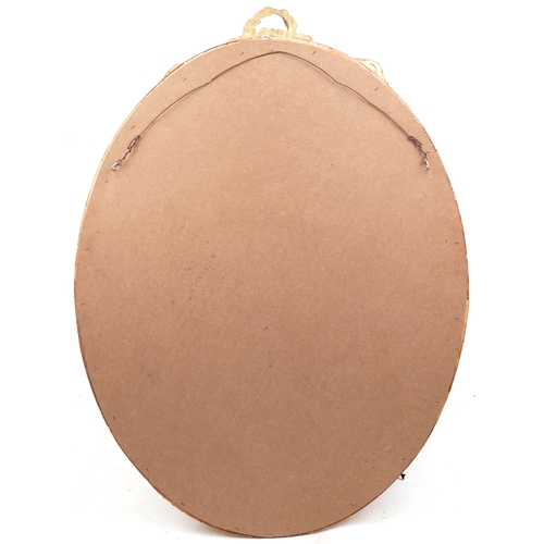 2289A - A large pair of modern oval gilt framed printed portraits, with ribbon surmounts, 137cm x 98cm.