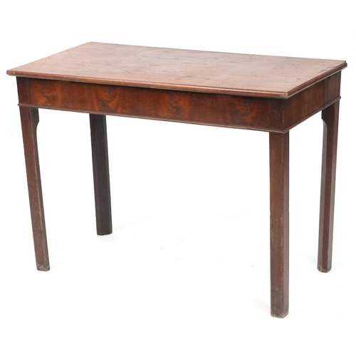 2157 - An early 19th century mahogany side table raised on block legs, (formerly a tea table), 66cm H x 92c... 