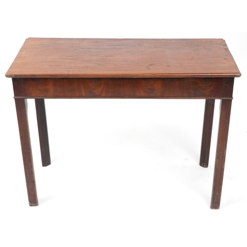 2157 - An early 19th century mahogany side table raised on block legs, (formerly a tea table), 66cm H x 92c... 