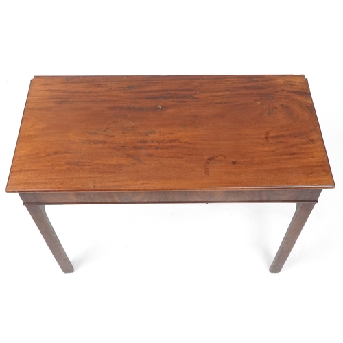 2157 - An early 19th century mahogany side table raised on block legs, (formerly a tea table), 66cm H x 92c... 