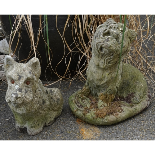 2229B - Two cast composition models of dogs, the largest 34cm high.