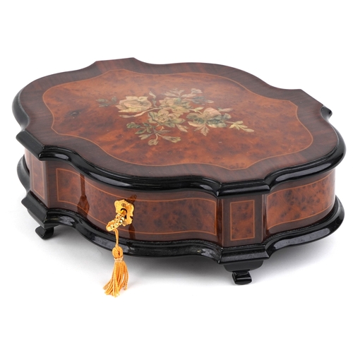 2603 - A Reuge Music rosewood and burr walnut mechanical music box playing F Chopin, 11cm high x 27cm wide ... 