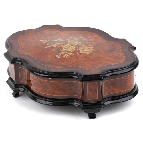 2603 - A Reuge Music rosewood and burr walnut mechanical music box playing F Chopin, 11cm high x 27cm wide ... 