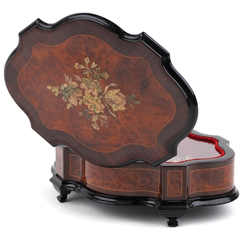 2603 - A Reuge Music rosewood and burr walnut mechanical music box playing F Chopin, 11cm high x 27cm wide ... 