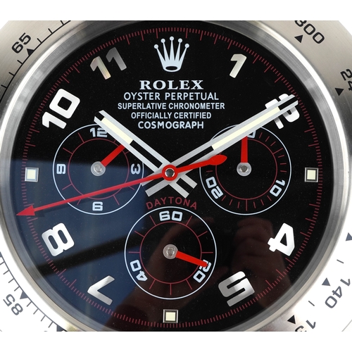 1492 - A Rolex Oyster Perpetual dealer's display wall clock, 34cm in diameter.