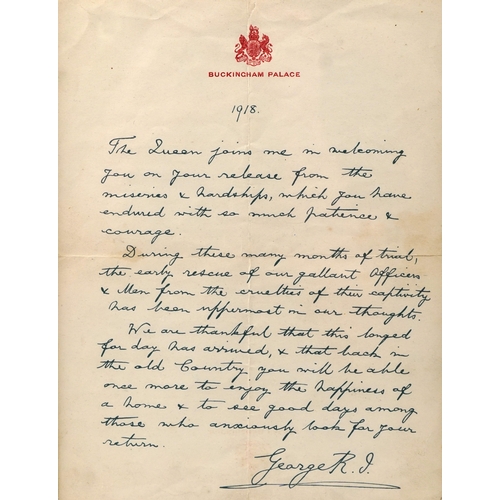 2801 - A World War I military interest printed letter on Buckingham Palace headed paper welcoming the relea... 