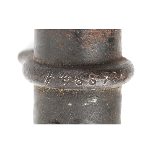 2851 - A French military interest bayonet and scabbard with cross blade, the handle and scabbard numbered 8... 