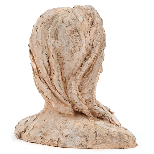 116 - A 20th century pottery head and shoulders portrait bust of a young woman, 33cm high.