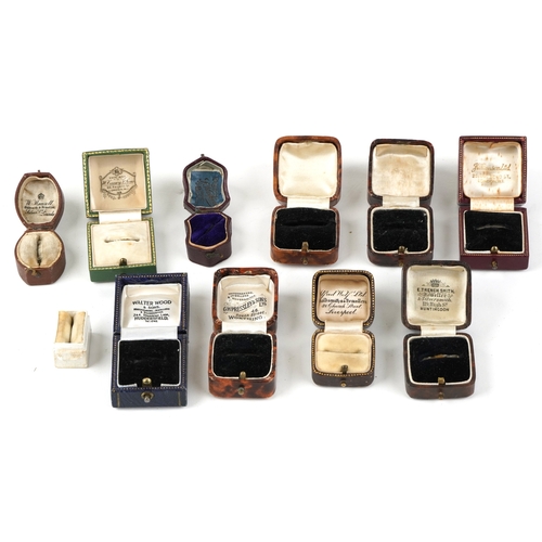 3481 - A collection of antique and later jewellery's ring boxes including G H Pressley & Sons Worthing, E T... 