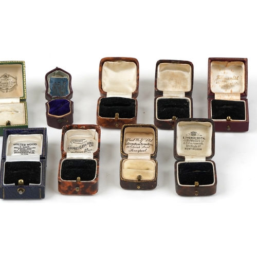 3481 - A collection of antique and later jewellery's ring boxes including G H Pressley & Sons Worthing, E T... 