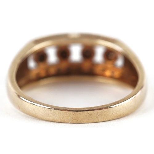 3133 - A 9ct gold diamond three row ring, size Q, 3.9g.