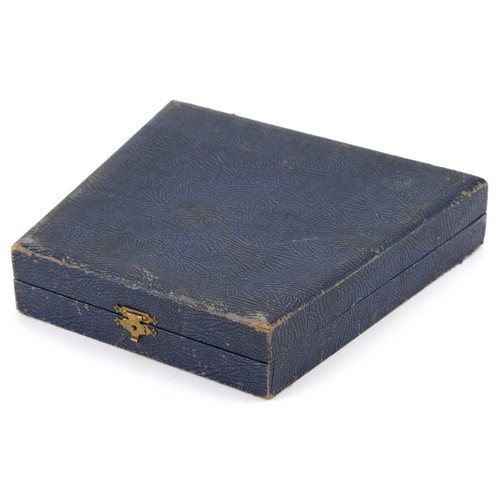 3748 - A set of six fish knives and forks with silver collars and silver plated blades housed in a fitted c... 