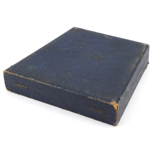 3748 - A set of six fish knives and forks with silver collars and silver plated blades housed in a fitted c... 