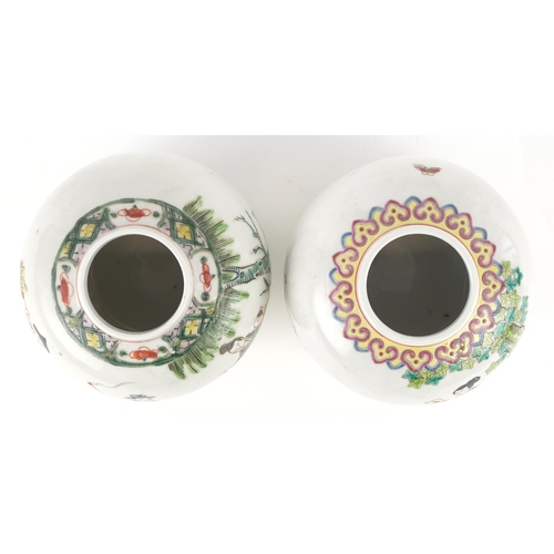 239 - Two similar Chinese porcelain ginger jars and covers, each bearing character marks to the base, the ... 