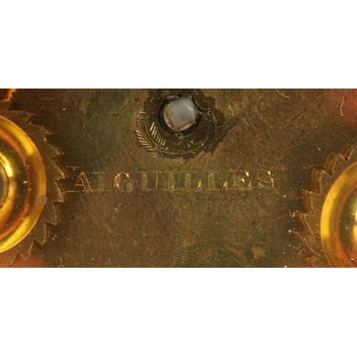 20 - A 19th century French gilt brass Aiguilles repeater carriage clock, the white enamelled dial with bl... 