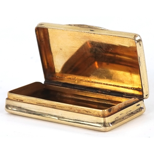 3591 - A 19th century Dutch silver gilt snuff box with engraved decoration, bearing marks to the interior, ... 