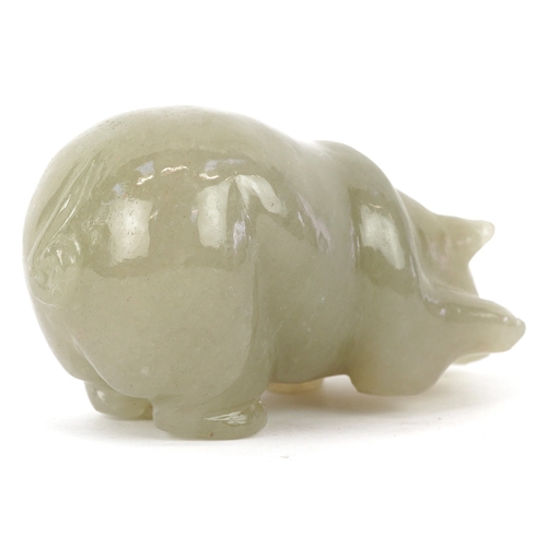 472 - A Russian green jade carving of a bear, with gold and diamond inset eyes, within a pine box with a F... 