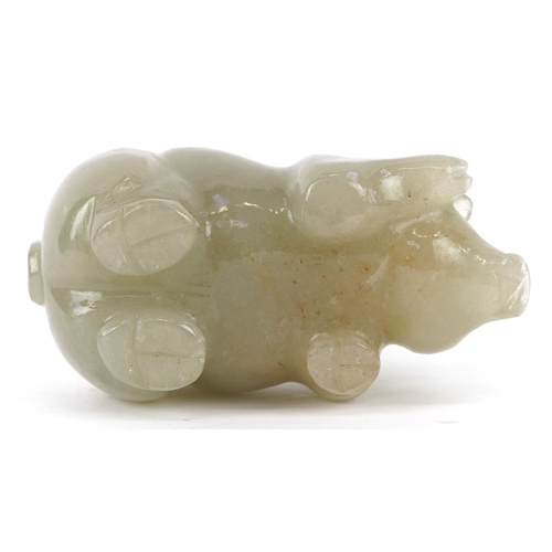 472 - A Russian green jade carving of a bear, with gold and diamond inset eyes, within a pine box with a F... 