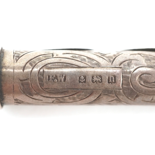 3686 - Antique silver chatelaine tools including an engraved cased snuff spoon, Birmingham 1912, a cigar cu... 