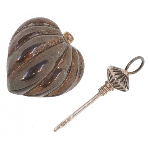 3687 - A sterling silver love heart scent bottle, 5.2cm high, 13.5g.