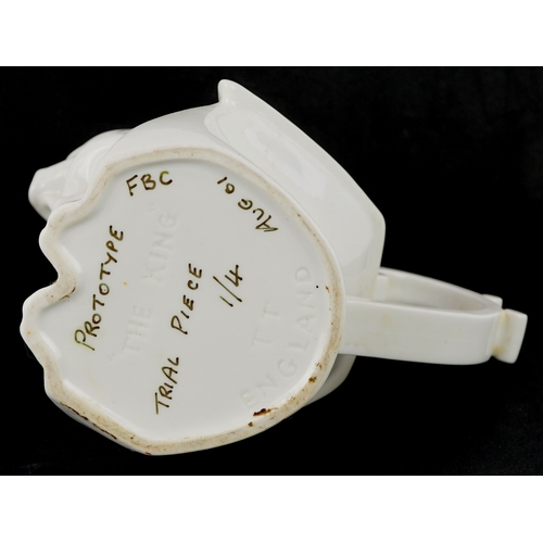 625 - A prototype Elvis Presley teapot - The King, inscribed Trial piece 1/4 FBC Aug 01, 22cm high.
