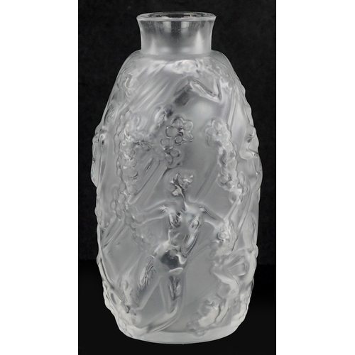 6 - A Lalique frosted glass Femme Fleurs vase etched Lalique France to the base, 10cm high.