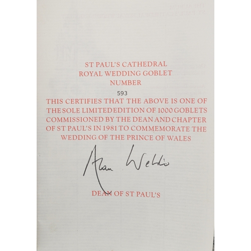 3568 - Hector Miller, an Aurum silver St. Paul's Cathedral Royal Wedding 1981 goblet, limited edition 593/1... 