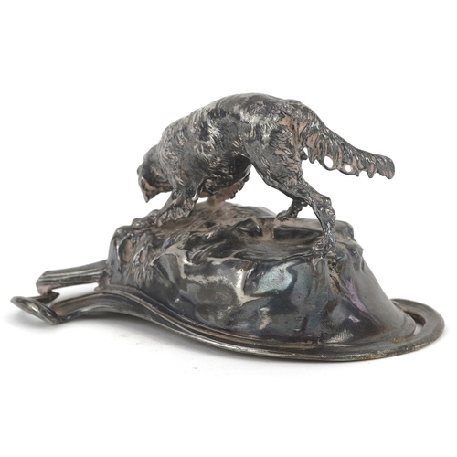 215 - An Art Nouveau silver plated study of a Pointer dog, indistinct impressed marks to the base, 11cm in... 