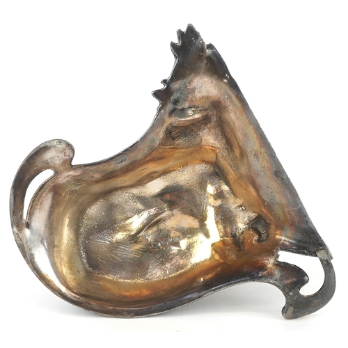 215 - An Art Nouveau silver plated study of a Pointer dog, indistinct impressed marks to the base, 11cm in... 