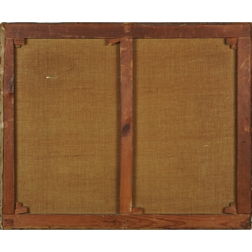 2470 - Miel Verrecas - Woodland clearing with buildings, 20th century continental school oil on canvas, sig... 