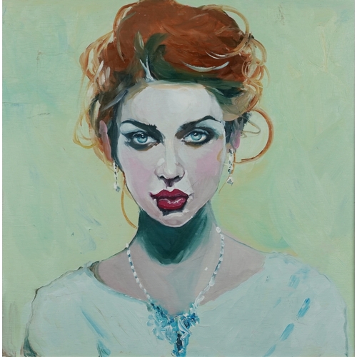 2345 - Clive Fredriksson - Head and shoulders portrait of a young lady, Modern British school oil on board ... 