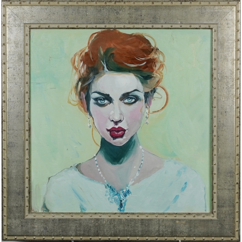 2345 - Clive Fredriksson - Head and shoulders portrait of a young lady, Modern British school oil on board ... 