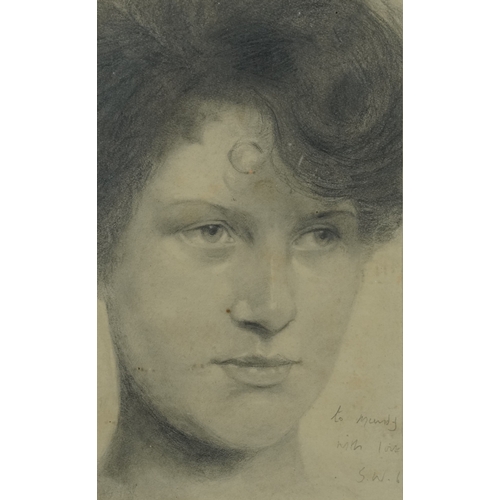 2516 - A portrait of a young lady, 20th century British school pencil on paper, inscribed and initialled, w... 