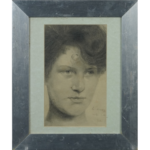 2516 - A portrait of a young lady, 20th century British school pencil on paper, inscribed and initialled, w... 