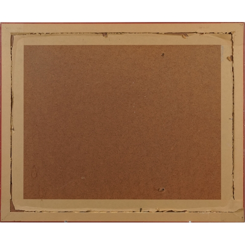 2519 - Figures before a village, 20th century pen and ink on paper, indistinctly signed, framed and glazed,... 