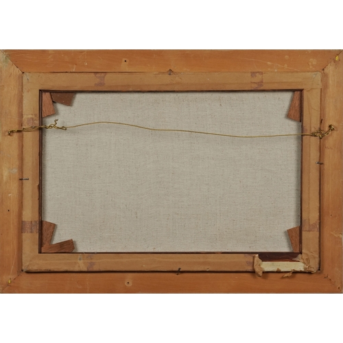 2418 - After Cecilio. Plá - Figures on a beach, 20th century Spanish school, oil on canvas, framed, 29cm x ... 