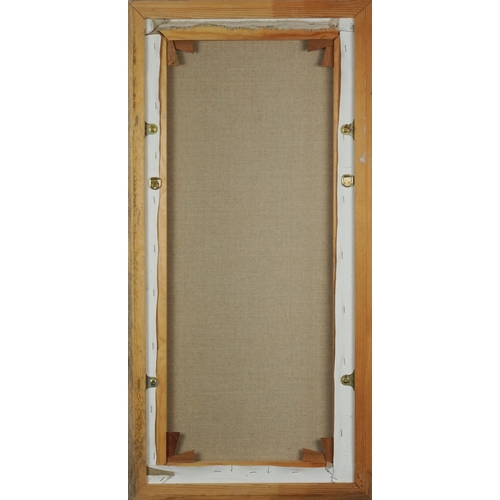 2296 - Seated female wearing a black dress, Modern British school oil on canvas, framed, 86.5cm x 41cm.