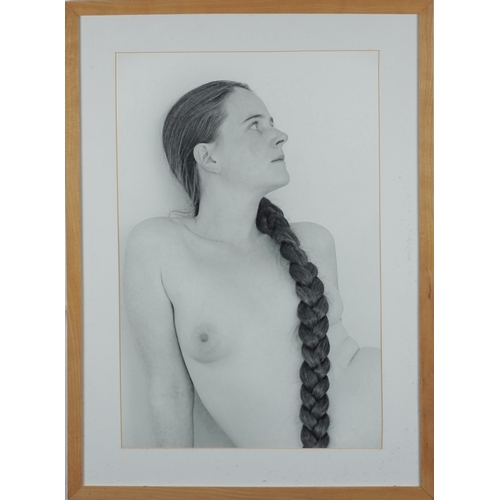 2297 - Half length portrait of a nude female, photograph on card, mounted, framed and glazed, 60cm x 39.5cm... 