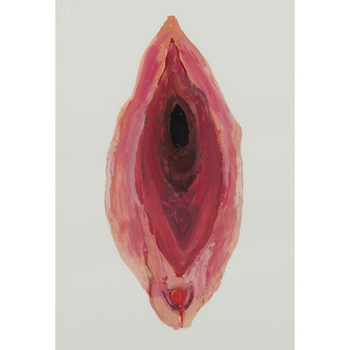 2549 - Female sexual organ, Modern British school watercolour on card, mounted, framed and glazed, 27cm x 1... 