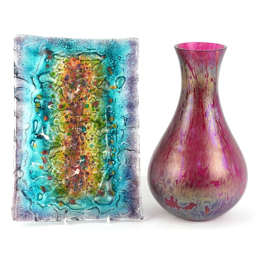 437 - A vintage Royal Brierley art glass vase, bearing marks to the base, 23cm high together with a glass ... 